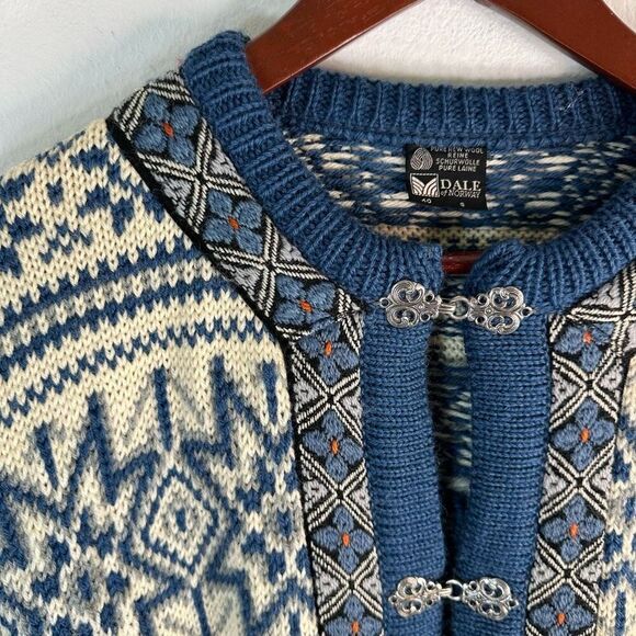 Vintage 90s Dale of Norway Nordic Blue Fair Isle Knit Cardigan Sweater Small - Picture 4 of 8